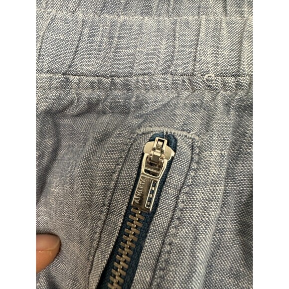 Athleta Cabo Linen Jogger Pants Tapered Drawstring Chambray Blue Women's Size 14 - Picture 3 of 8